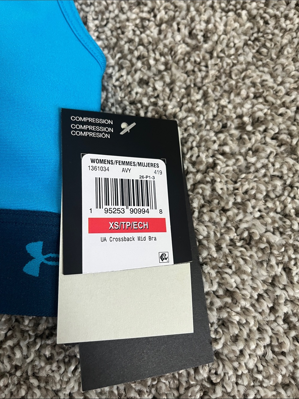 Under Armour Teal Blue Racerback Sports Bra with Logo Band - Picture 2 of 3